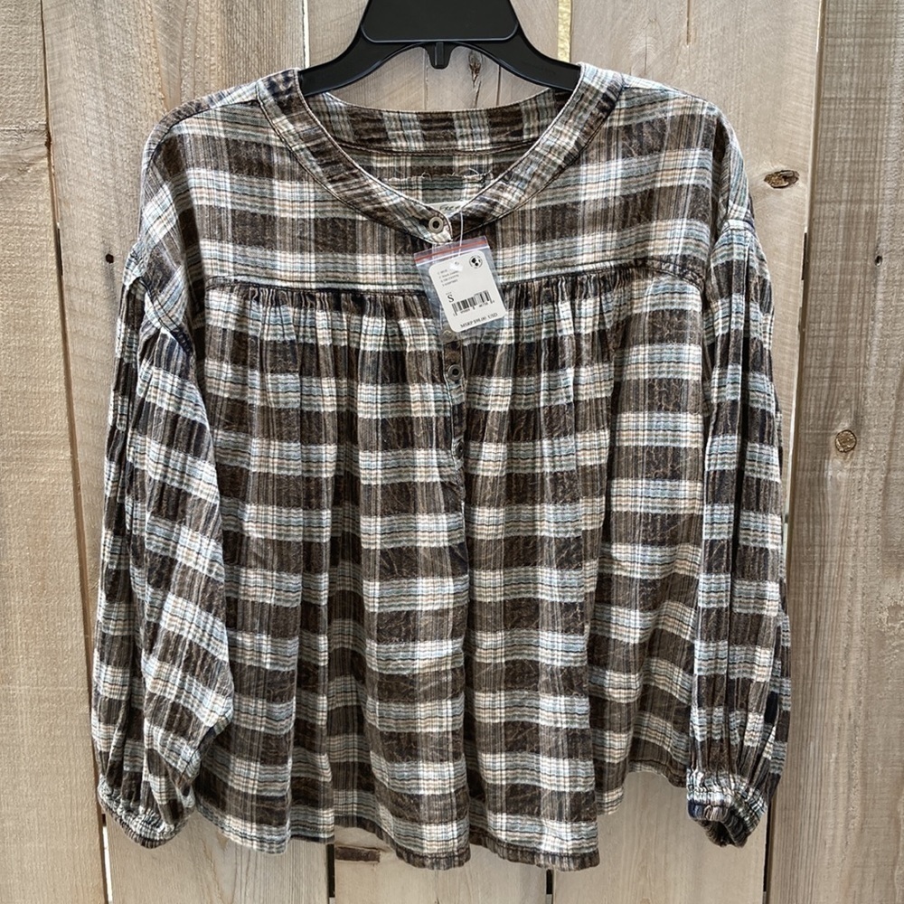 Free People Jessi Plaid Top in Black Combo Size XS NWT - Picture 5 of 6